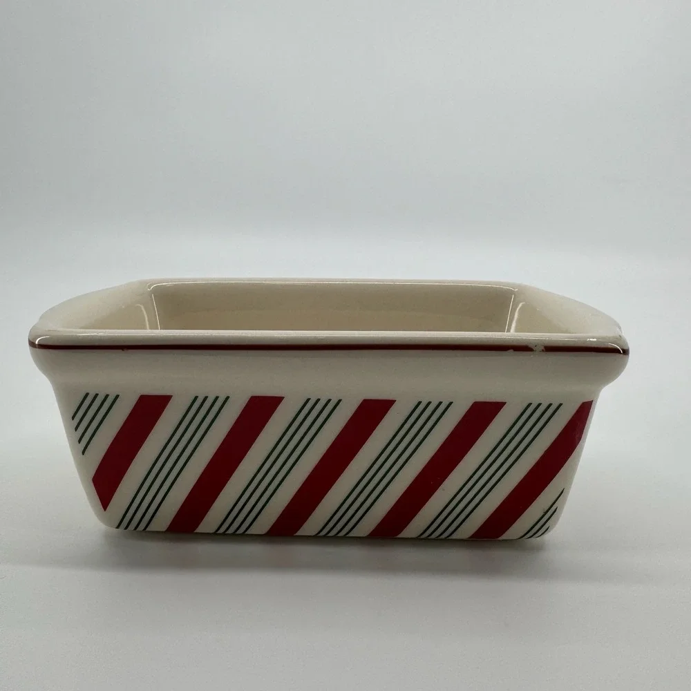 Garden Ridge Mini Loaf Pan Christmas Ceramic Candy Cane Stripe Baking Dish